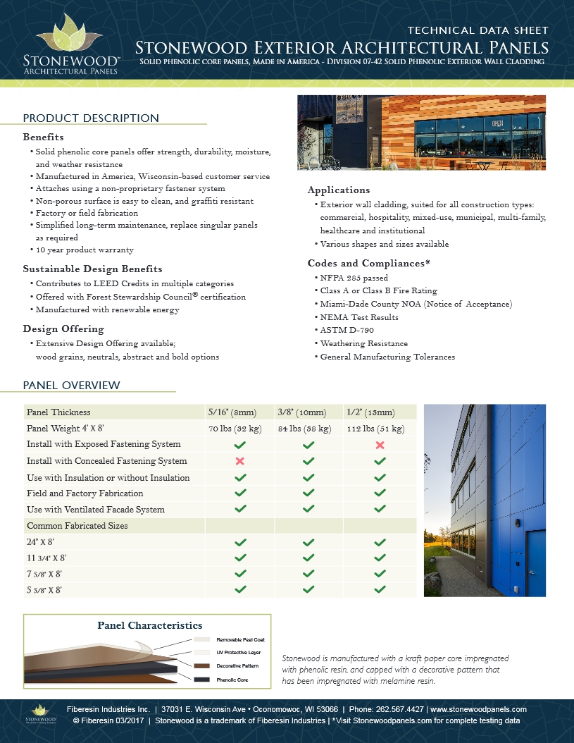 Product Data Sheet Stonewood Architectural Exterior Panels thumb